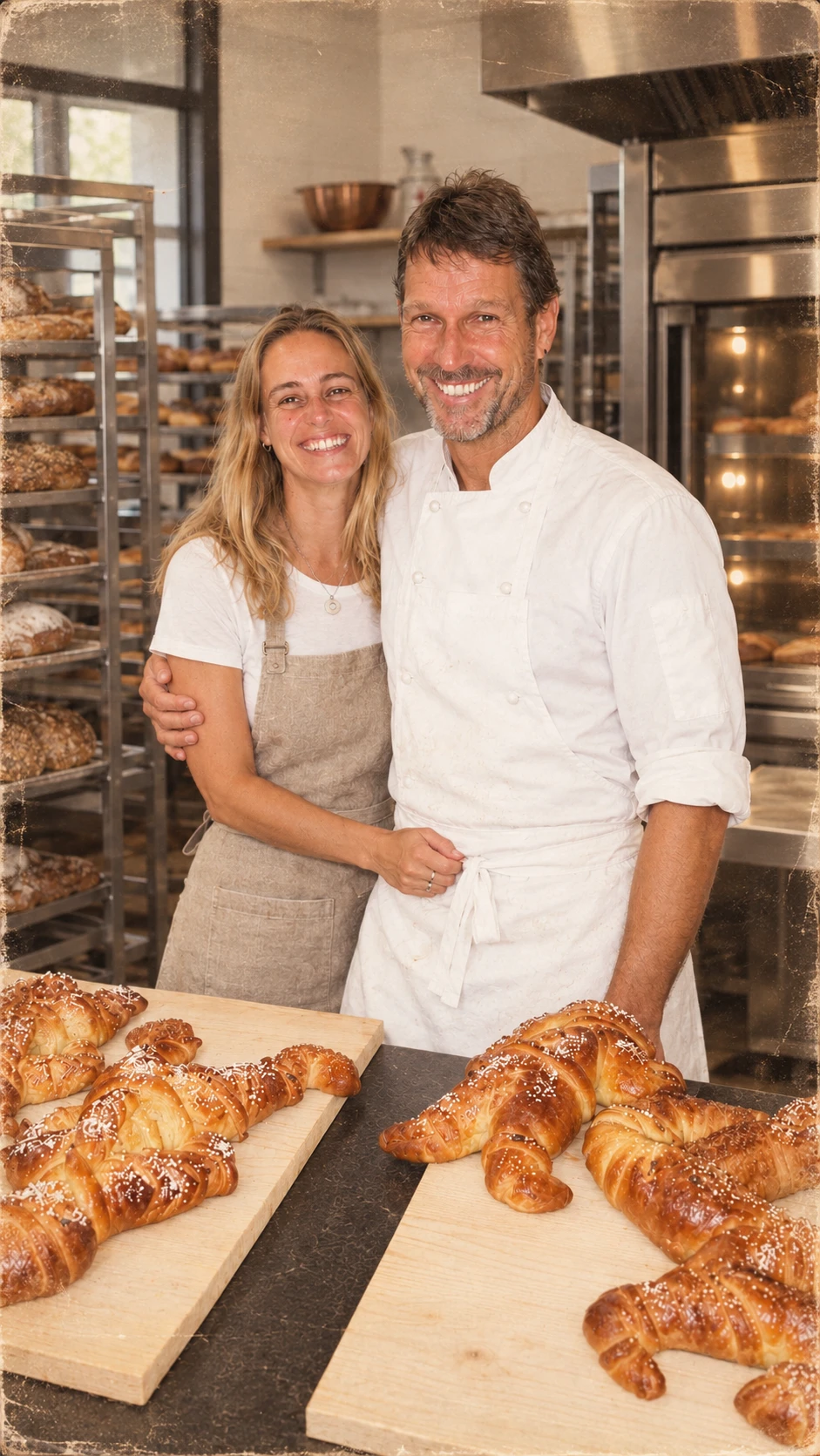 Mon papa et moi dans la boulangerie, devant les tresses au beurre